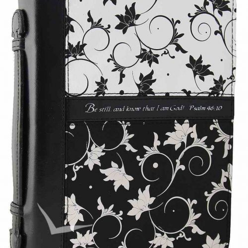 BIBLE COVER BLACK and WHITE VINES MEDIUM Psalm 46:10