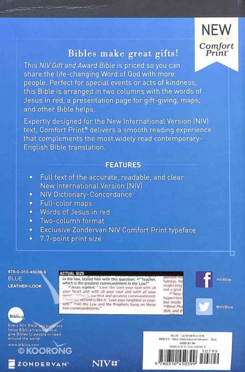 NIV GIFT & AWARD BIBLE BLUE BACK (RED LETTER EDITION